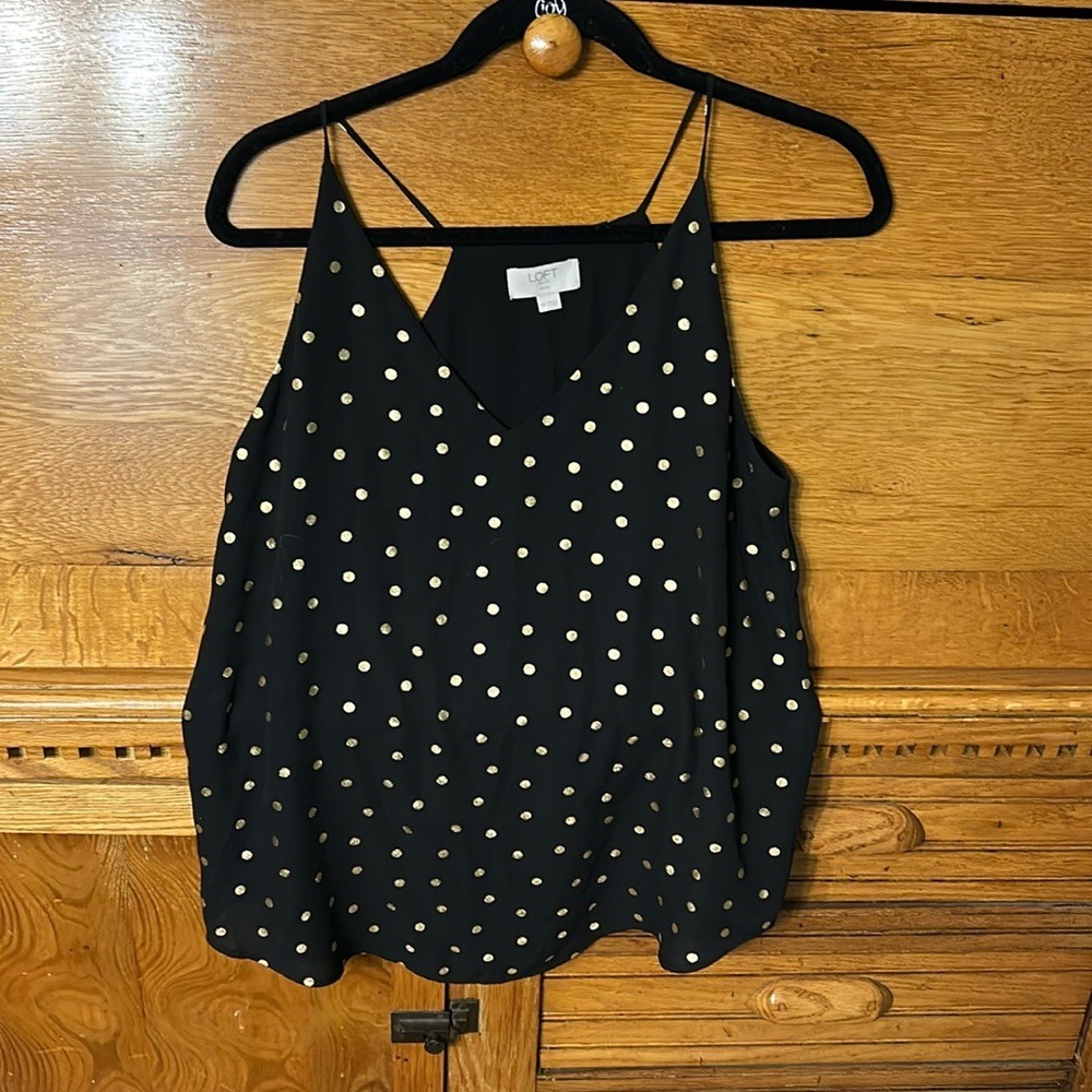Loft Outlet Urban Chic Timeless Black Gold Metallic Polka Dot V-Neck Cami Top MP
